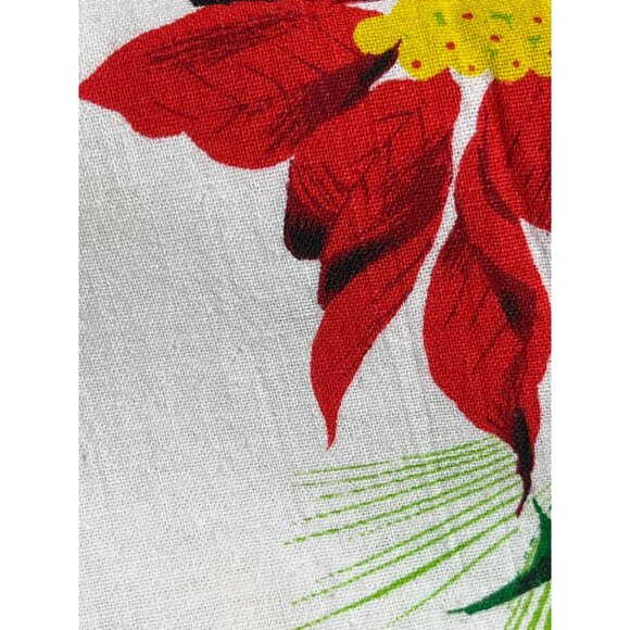 Holiday Tablecloth White Cotton Poinsettia 87x51" Christmas Dining Festive Decor - Picture 4 of 10